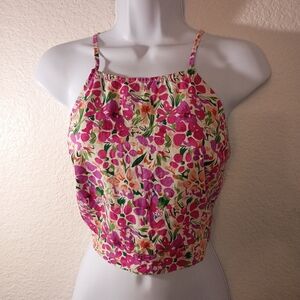 Aakaa Floral Halter Top Pink Floral size Large